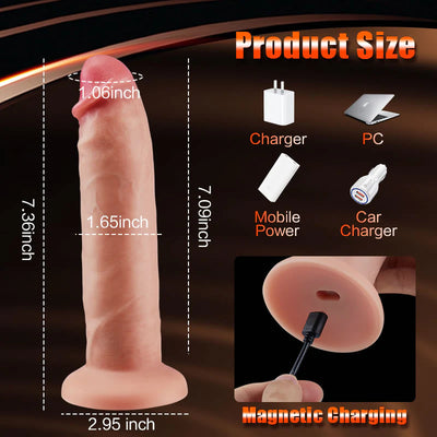 Dva Fully Foreskin 10 Vibrations 7 Adjustable Frequencies Dildo with Suction Cup Base 7.36 Inches