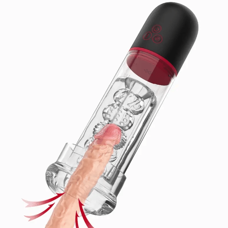 S-HAND 9 Vibrating 9 Sucking Transparent Male Masturbation Cup Penis Enlargement Pump