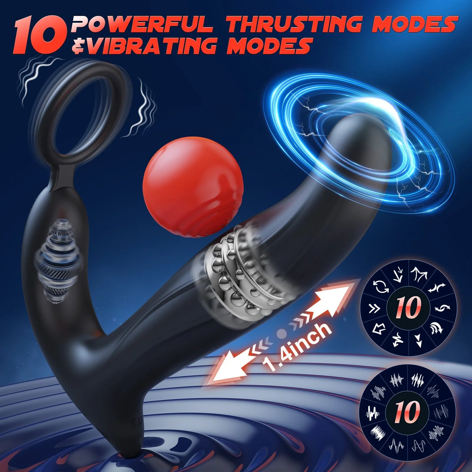 SBD 5 in 1 Thrusting & Vibrating Anal Vibrator Butt Plug with Cock Rin -  Lusty Time