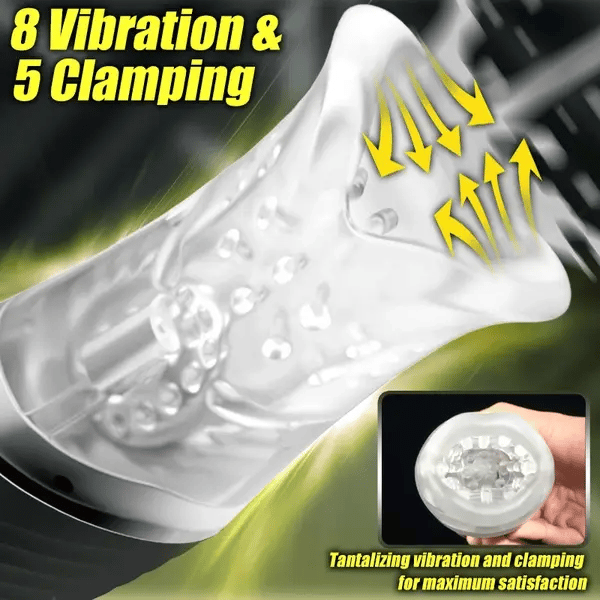 Mimao - Clamping Vibrating White Handle Clear Liner Masturbator