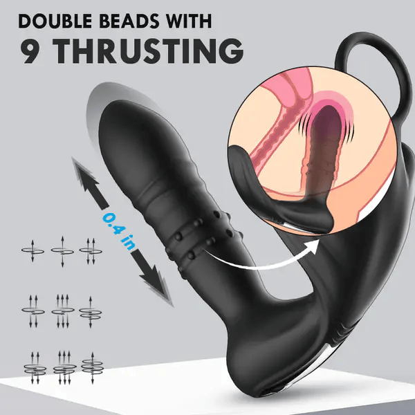 Samurai - Beads 9 Thrusting Remote Control Anal Vibrator With Cock Ring