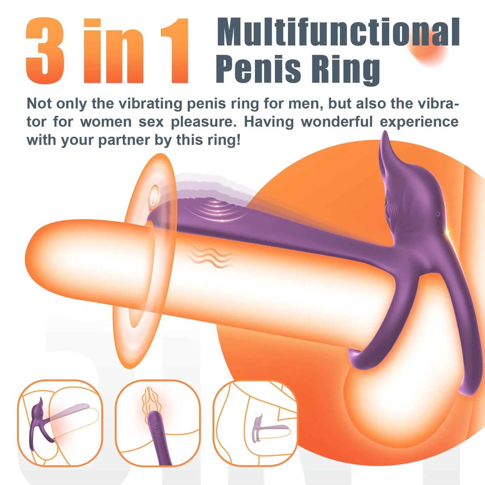 3 in 1 Multifunctional Penis Cock Ring with 10 Vibrating Modes - Lusty Time