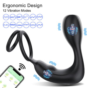 APP Control Thrusting Vibrating Prostate Massager Cock Ring with Rasied Dots