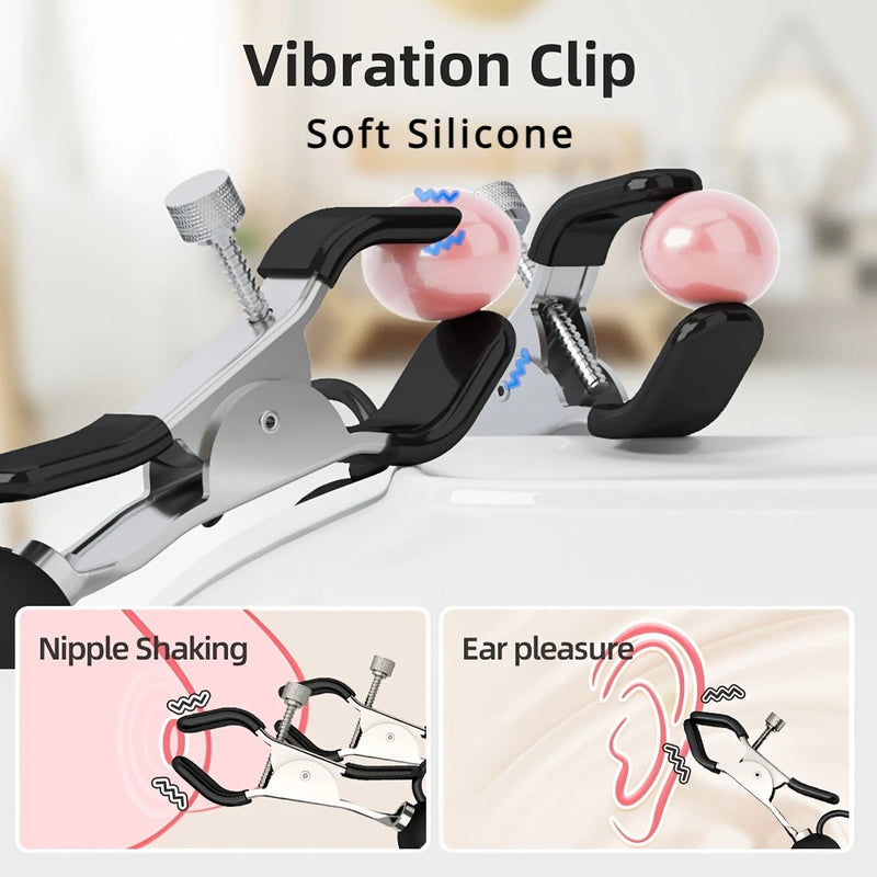 Nipple Clamps with 10 Modes Vibrating Breast Clamps Stimulator