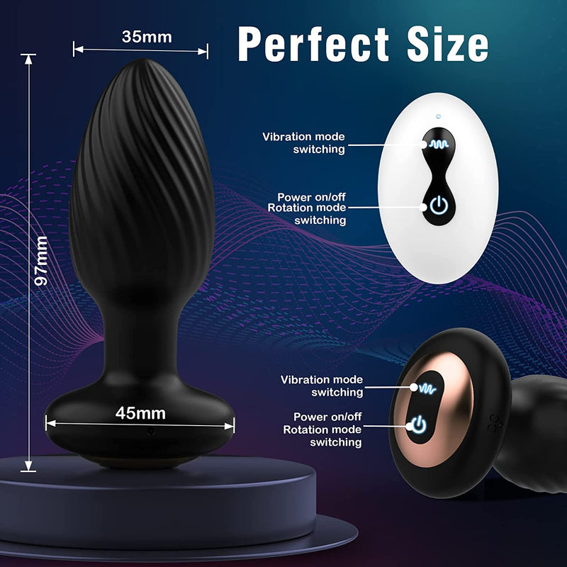 360 Rotation Vibrating & 7 Speeds Remote Control Butt Plug Vibrator