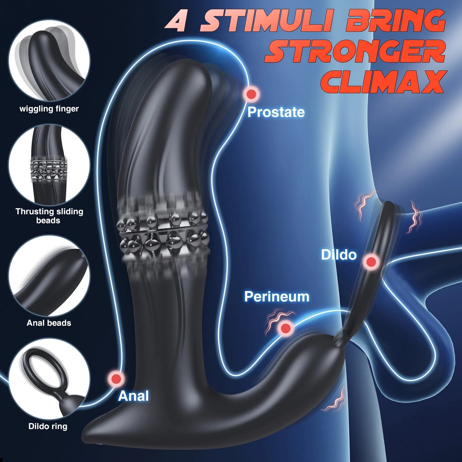 SBD 5 in 1 Thrusting & Vibrating Anal Vibrator Butt Plug with Cock Rin -  Lusty Time