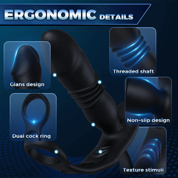 Exquisite 3-Thrusting & 12-Vibrating Cock Rings Prostate Massager
