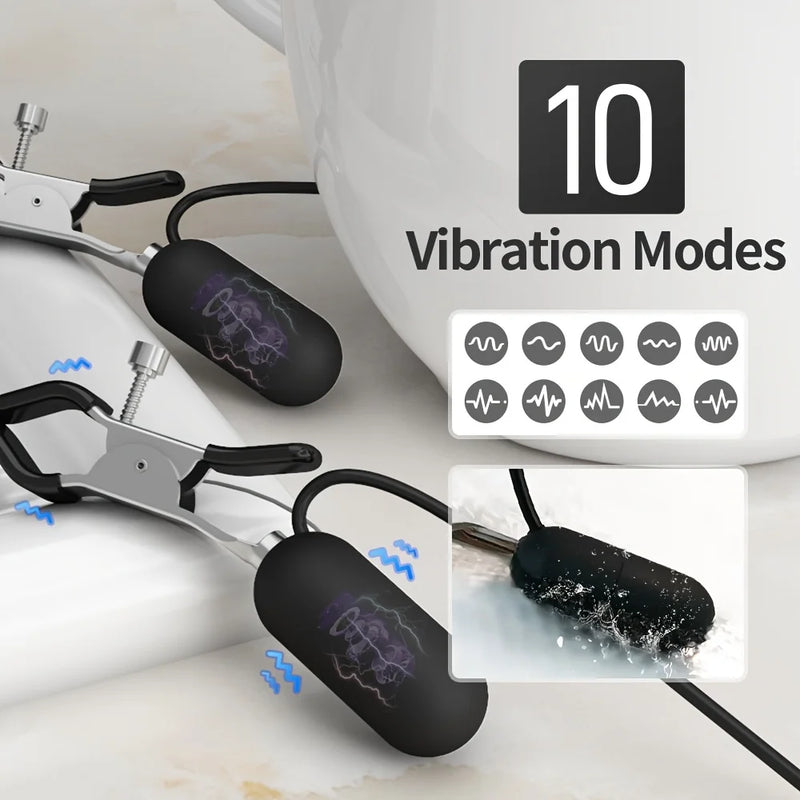 Nipple Clamps with 10 Modes Vibrating Breast Clamps Stimulator