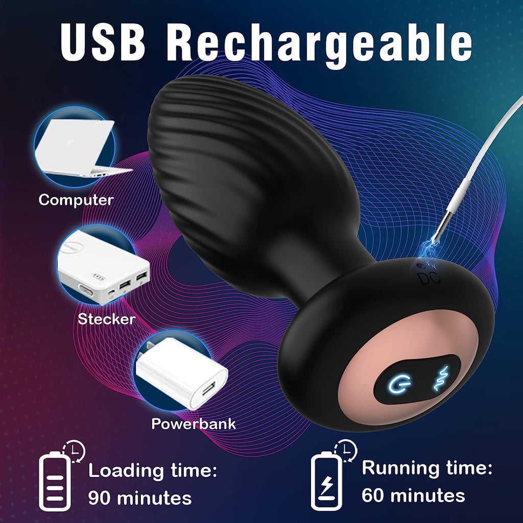 360 Rotation Vibrating & 7 Speeds Remote Control Butt Plug Vibrator