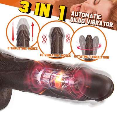 8.7-Inch Remote Control 3-Speed 9-Frequency 3 functions Dildo in Dark Brown - Lusty Time