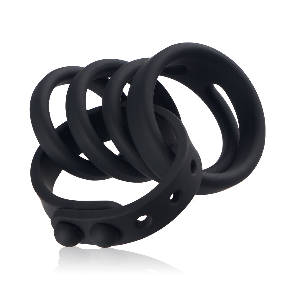 S-HANDE Magician Kit Adjustable 4 Full Range Silicone Cock Ring Set - Lusty Time