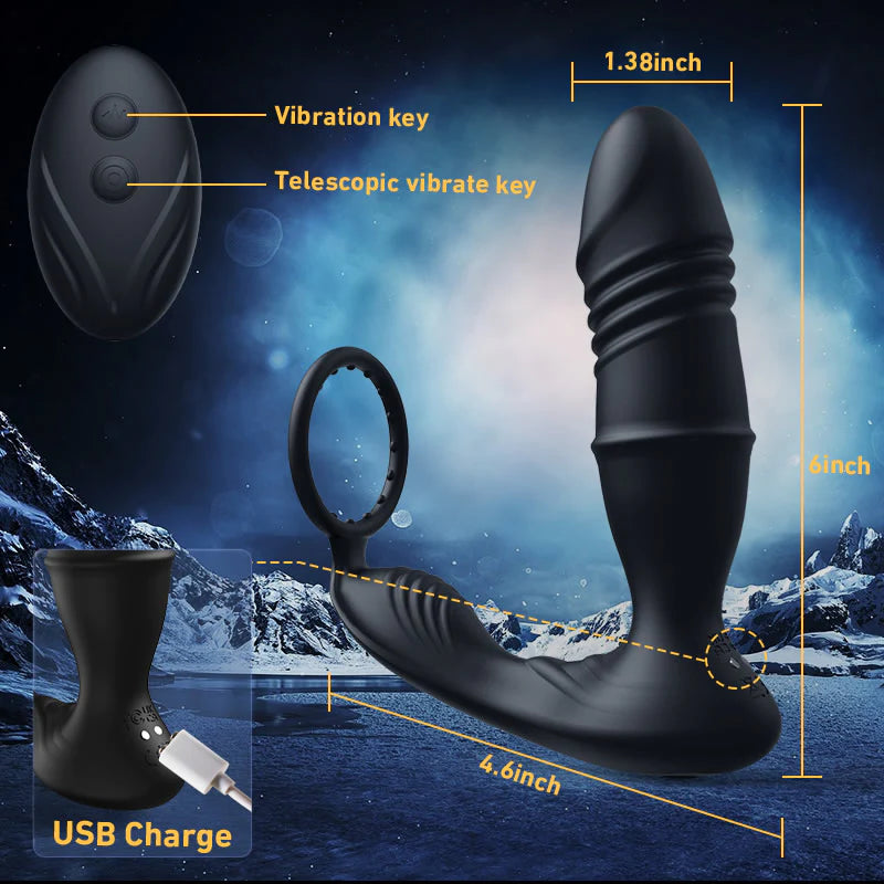 Murphy-APP/Controller & 9-Telescopic / Vibration & Penis Ring Locking Prostate Massager - Lusty Time