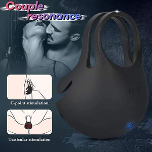 1.29-Inch 9-Speed Vibrating Penis Ring with Testicles Teaser - Lusty Time