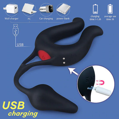 9 MODES VIBRATING COCK RING & ANUL PLUG MASSAGER - Lusty Time