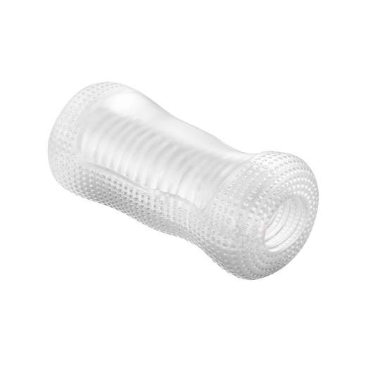 5.6” Clear Tapered Threaded Channel Male Masturbator - Lusty Time